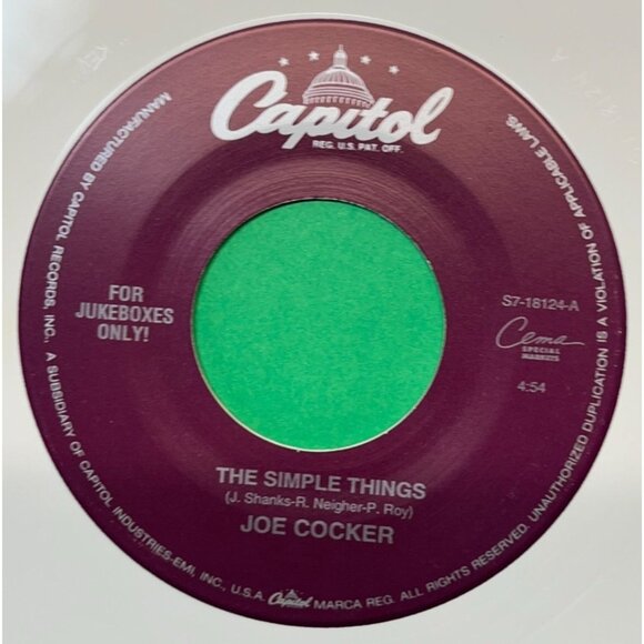 Joe Cocker The Simple Things / Unchain My Heart 90s Version 45 Rock White Vinyl - Picture 6 of 6